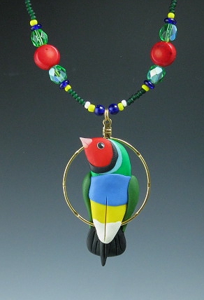 Red Face Gouldian Finch Charm Necklace