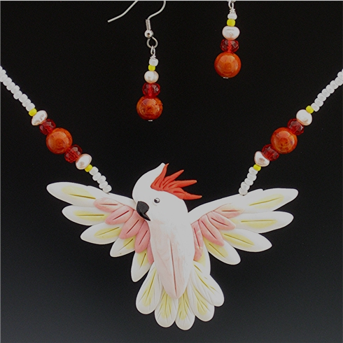 Molucan Cockatoo Open Wing Necklace