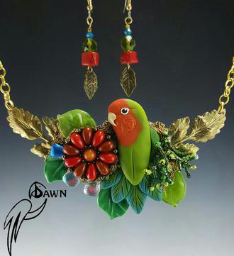 Peach Face Lovebird Necklace Set