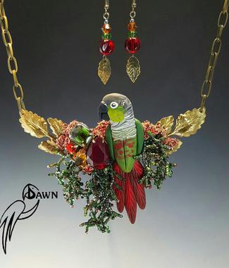 Green Cheek Conure Necklace Set