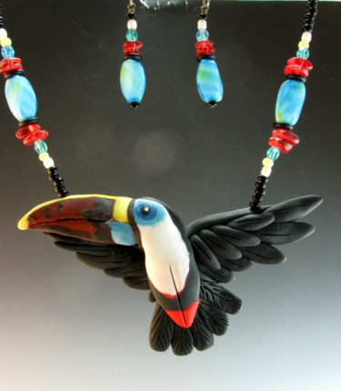 Red Bill Toucan Open Wing Necklace